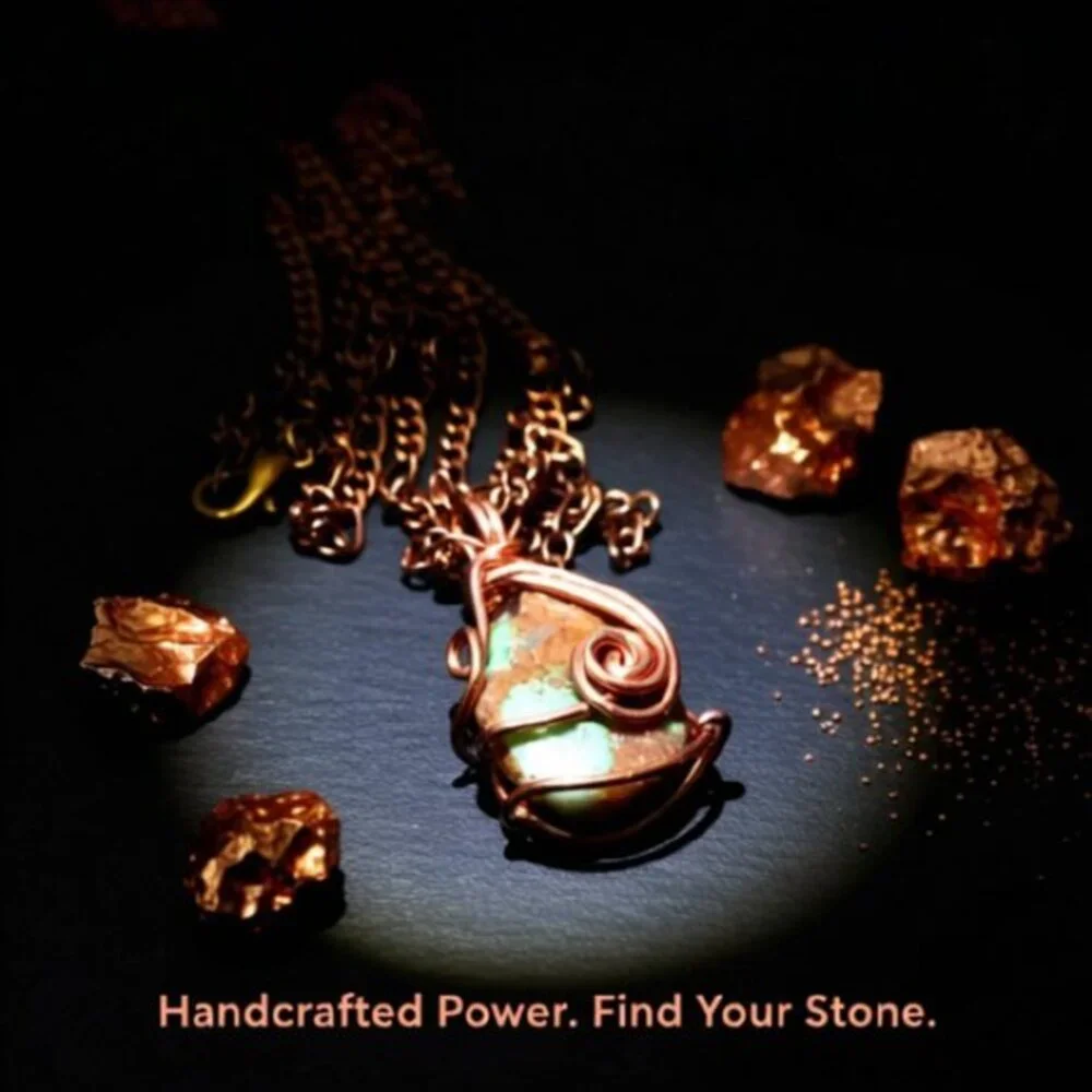 Reversible! Copper Wire Wrap Green Jasper Pendant + 21" Figaro Chain - Handmade - Picture 2 of 14